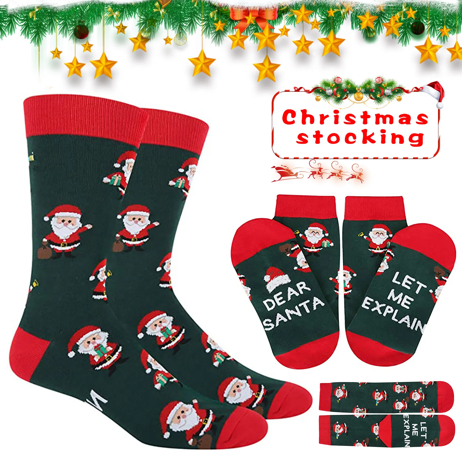 

Men's Christmas Santa Claus Casual Socks Letters Print Socking Xmas Socks FS99