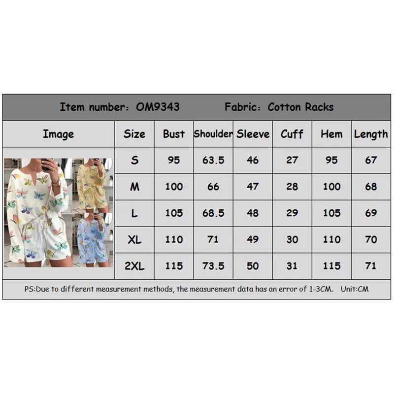 

Women Casual Suit Long Sleeve Top Lace-up Shorts Suit Round Collar Split Butterfly Print Loose Elastic Home Clothes 2020 Autumn