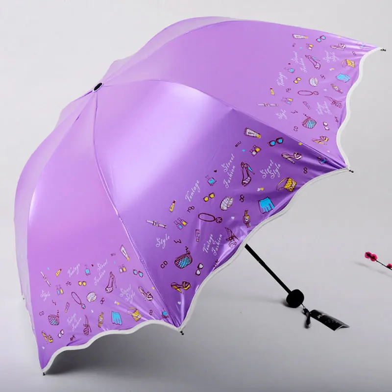 

UV Protection Sun Umbrella Black Glue Super Sun Protection Sun Umbrella Three Fold Ultra Light Women Folding Sun Umbrellas