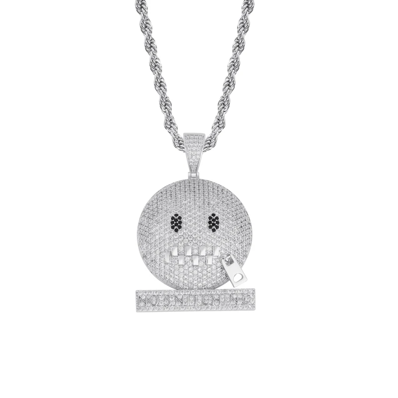 TOPGRILLZ круглое лицо характер молния рот Iced Out кубический циркон кулон и ожерелье Золото Серебро Цвет хип хоп ювелирные изделия для мужчин