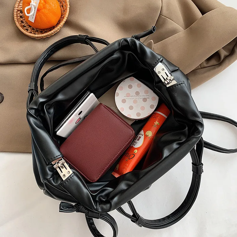 

new autumn small cloud bag soft leather elegant pleated shoulder bags for women simple solid color dumpling handbag sac a main
