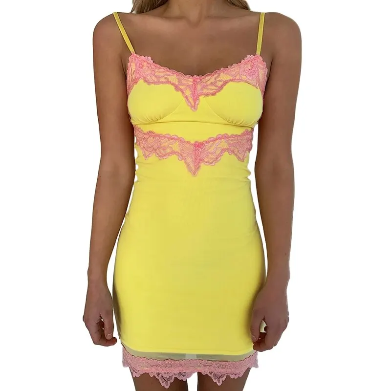 

2020 New Summer Women Sexy Cami Dress Sleeveless Lace Trim Butterfly Print High Waist Nightclub Party Ladies Backless Mini Dress
