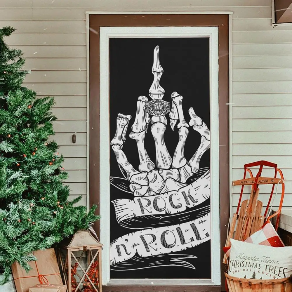 

Rock N Roll Fabric Door Covers Home Decor Washable Door Banner Personalized Reusable Posters for Front Door