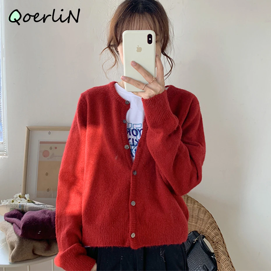 Женский Теплый трикотажный кардиган фиолетовый свитер пуловер для осени и зимы