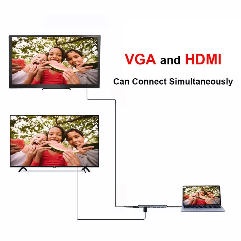 9 в 1 Thunderbolt 3 док-станция USB C концентратор type-c к HDMI+ VGA с аудио hd-конвертер адаптер для Macbook samsung S8 USB C
