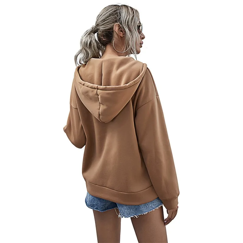 Осенне зимняя женская толстовка с капюшоном длинным рукавом теплая куртка и