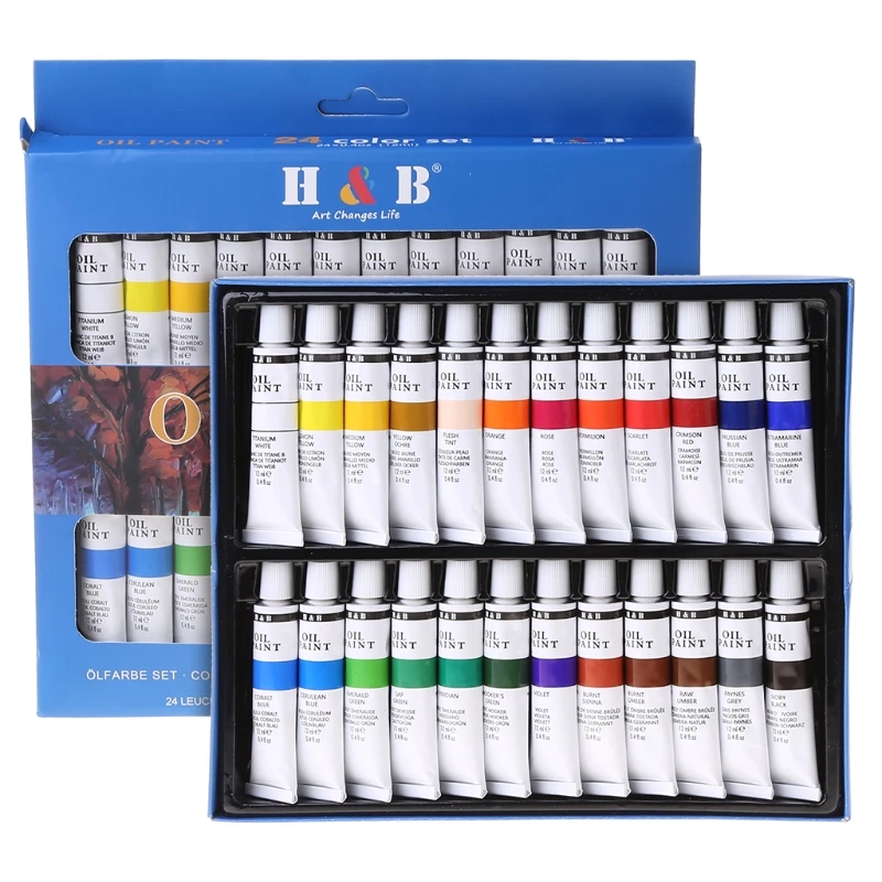 

24 Colors Professional Oil Painting Paint Drawing Pigment 12ml Tubes Set Artist Art Supplies for Beginner 32CA