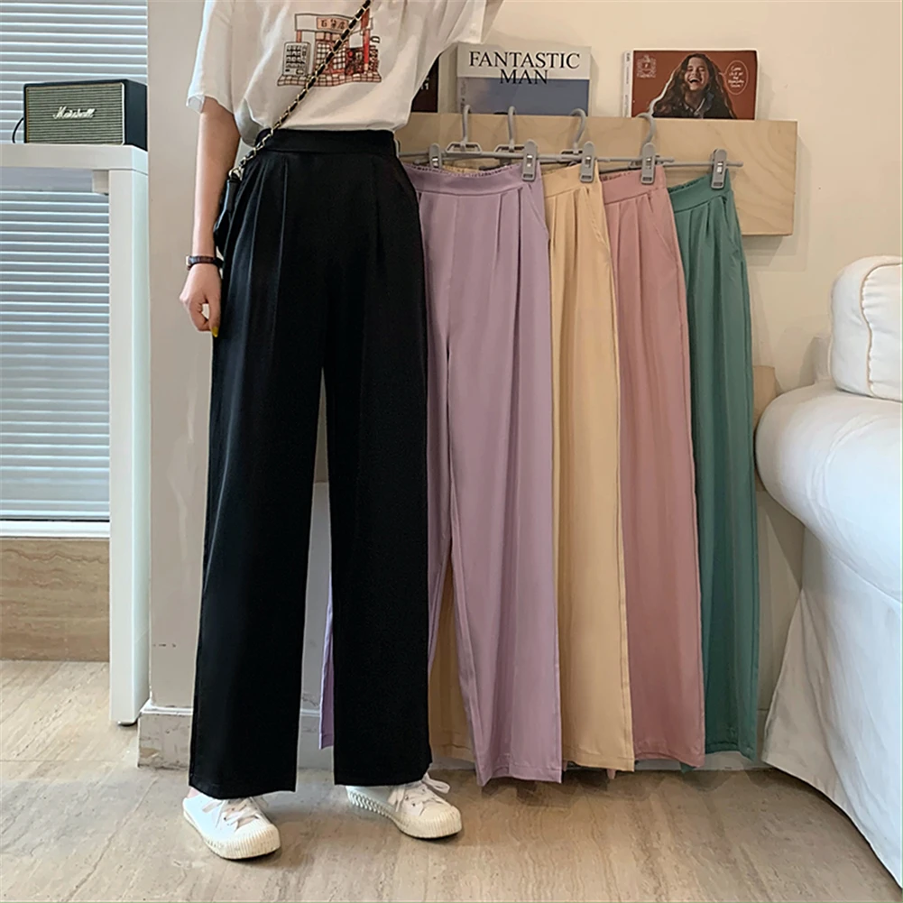 

Wide Leg Pants Women Pure Black Lace-Up Korean Style Loose Leisure High Waists Female Spring Long Daily Trousers Streetwear Fall