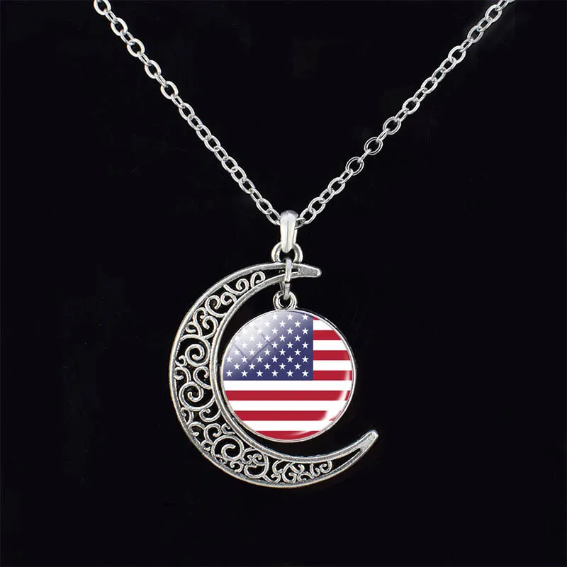 Браслет ожерелье серьги Ювелирный Комплект Флаг США стекло кабошон гвоздики