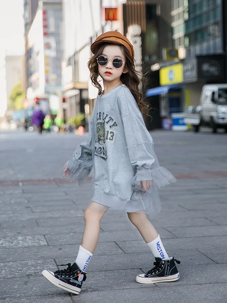 

2021 New Girl's Sweater Children's Pullover Fashion Loose T-shirt Kids Mid-length Spring and Autumn Clothes