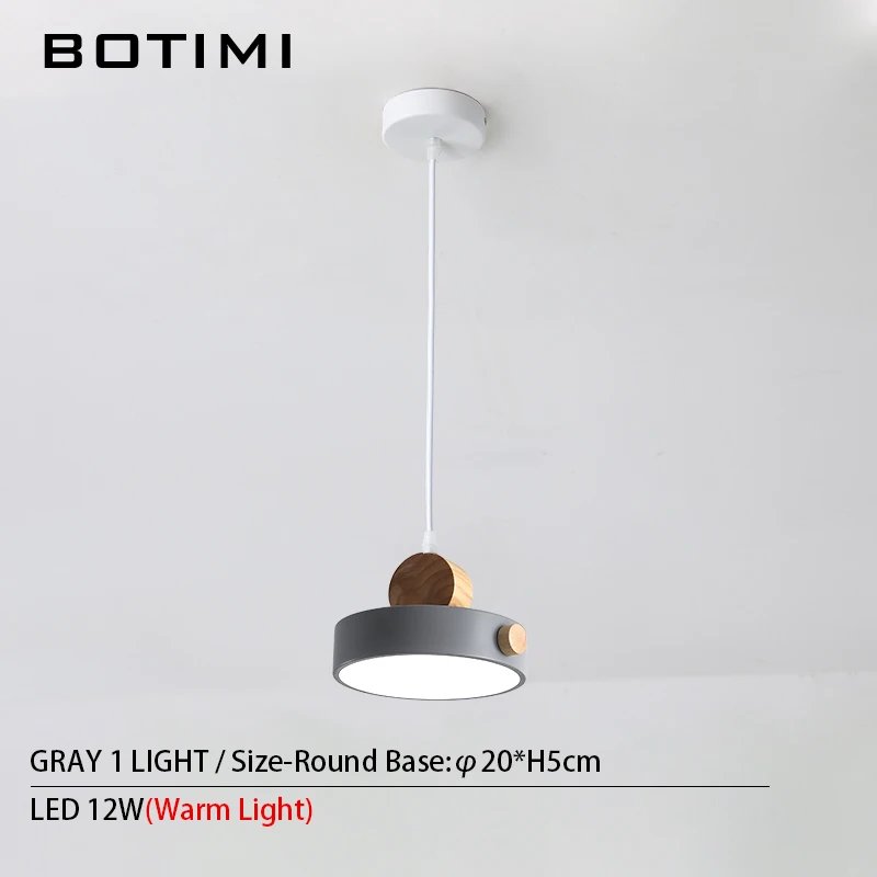 1 Light-Gray BOTIMI скандинавский светодиодный подвесной светильник с металлическим абажуром для столовой, 220 В, шнур, подвесной светильник, светильник для ресторана - Цвет корпуса: 1 Light-Gray