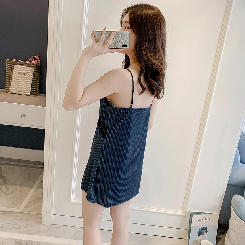 Suphis осенне зимний темно синий халат с поясом ночное платье женские сексуальные