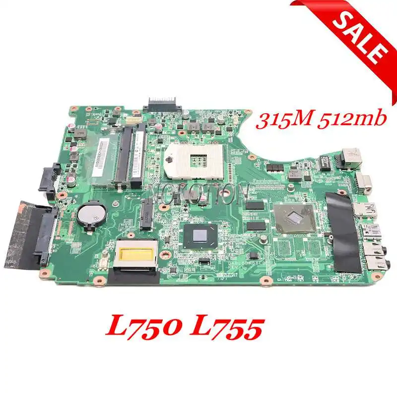 

NOKOTION DABLBDMB8E0 A000080140 For TOSHIBA Satellite L750 L755 Laptop Motherboard HM65 DDR3 315M graphics