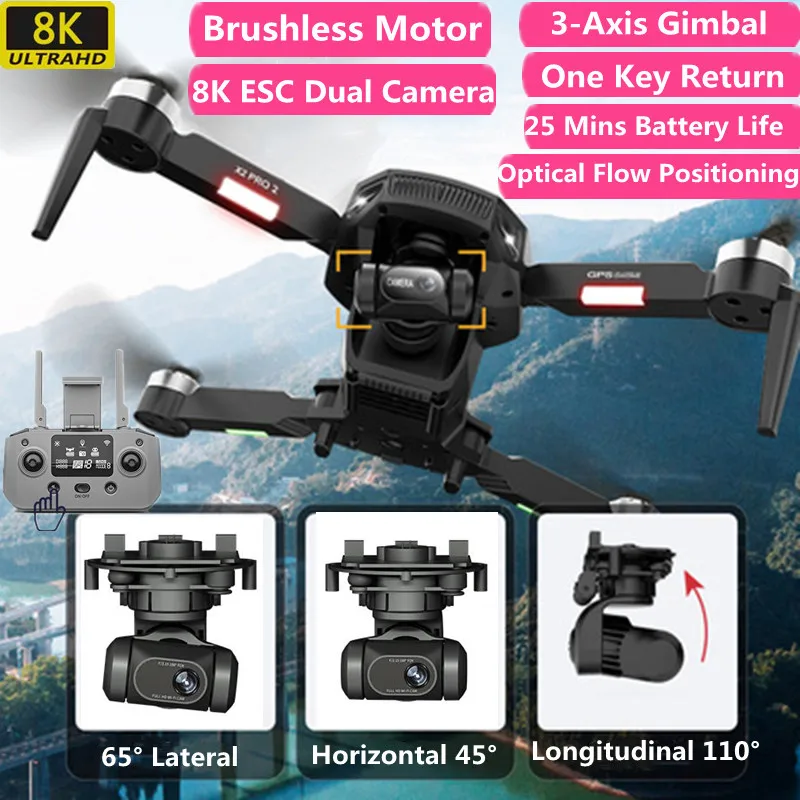 

Professional Brushless 8K HD RC Drone 1800M 3-Axis Gimbal GPS Auto Follow Optical Flow Positioning EIS Anti-Shake RC Quadcopter