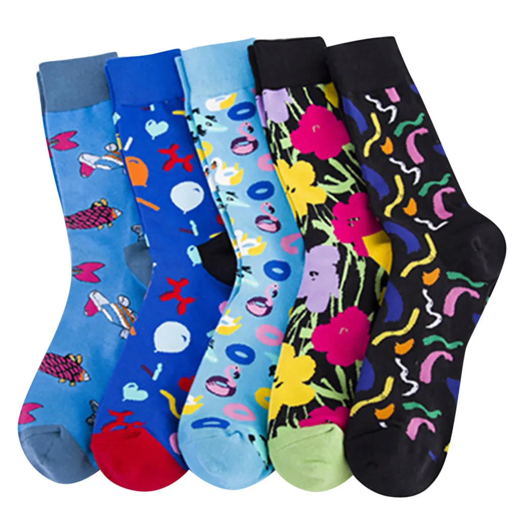 1 пара разноцветных носков из чесаного хлопка с рисунком акулы черепа длинные