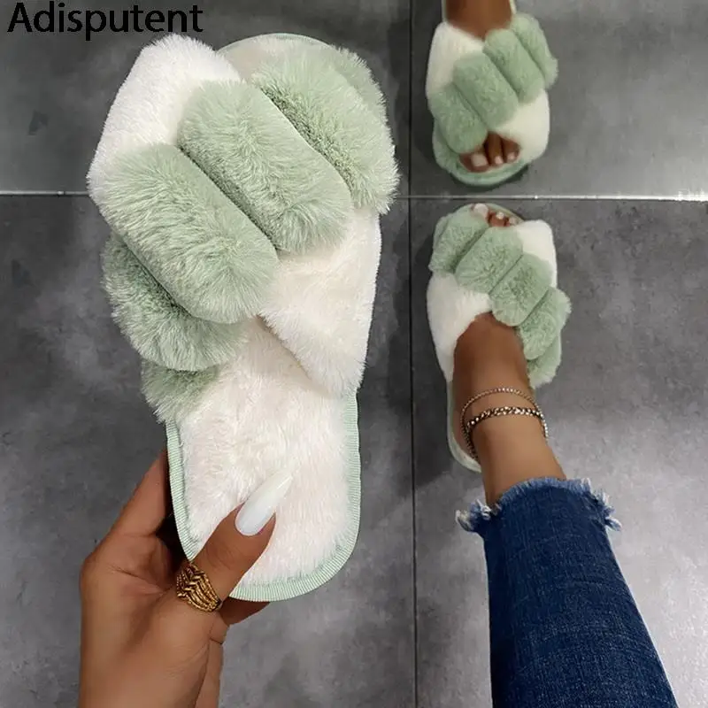 Теплые пушистые тапочки для женщин зимняя мягкая плюшевая обувь из