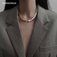 shangzhihua simple retro necklace pearl necklace freshwater pearl twisted mahua chain necklace female designed for women beads
