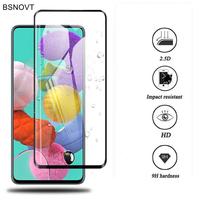 Protector de pantalla para Samsung Galaxy A51, cubierta completa de vidrio templado, pegamento completo, pel&iacute;cula de tel&eacute;fono, 2 uds.-1