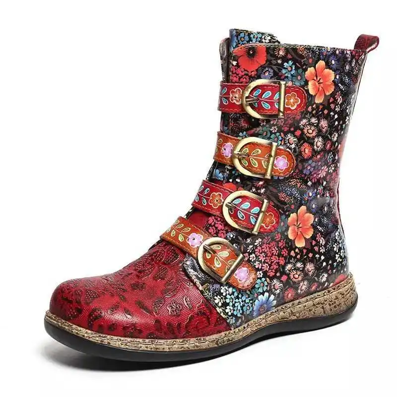 

New large 43 Martin boots in autumn and winter of 2021 women's embroidered national fashion short boots with flat bottom and
