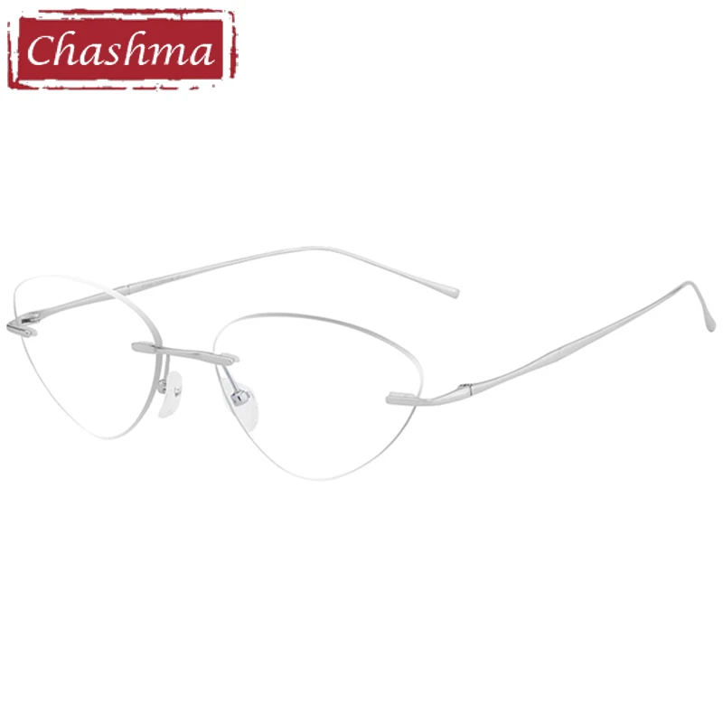 

Women Cat Eye Pure Titanium Prescription Lenses Men Rimless Optical Light Weight Frames Anti Blue Ray Glasses Frame