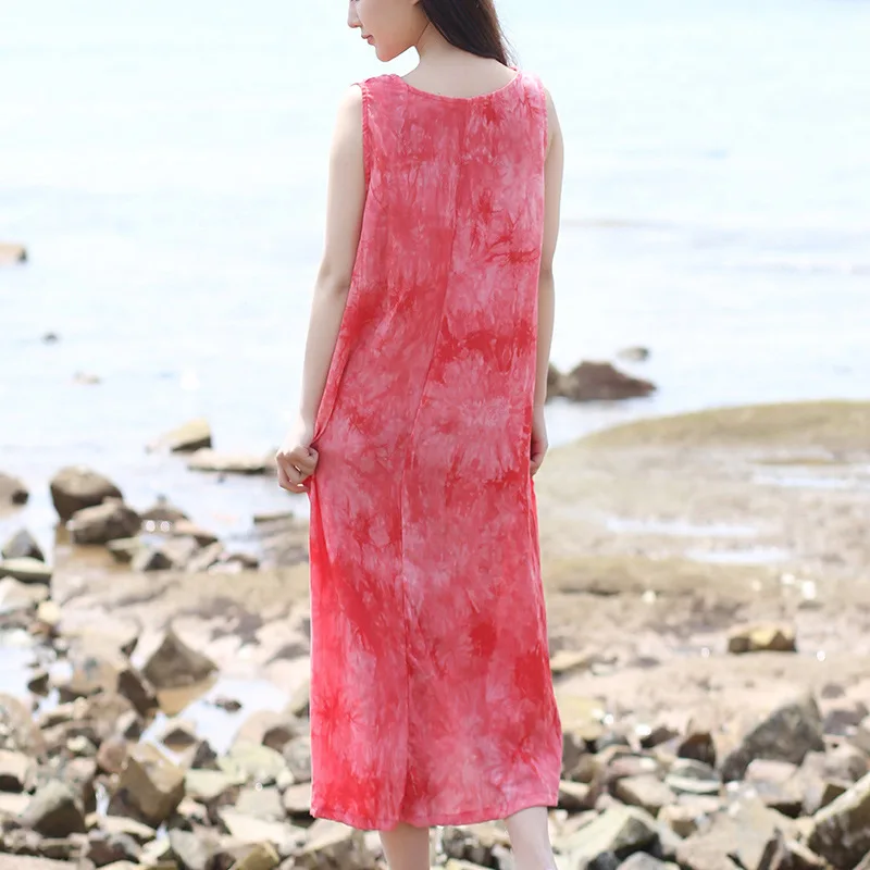 Runback летнее женское платье с принтом Tie Dye без рукавов длинное свободное макси