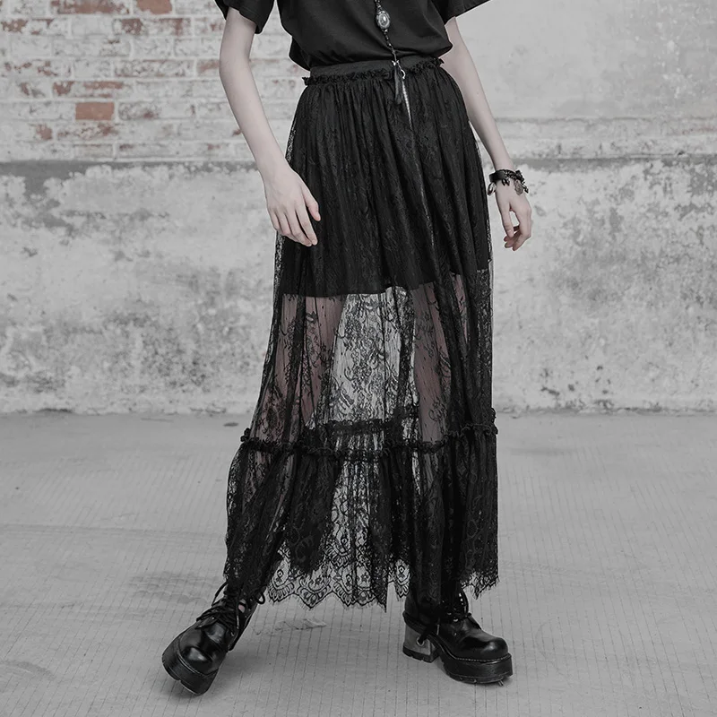 Женская длинная Двухслойная юбка-макси в стиле панк готический стиль модное