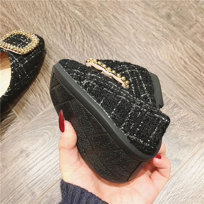 

2021 Women's Spring Summer Autumn Casual Shoes For Checkered Square Toe Ballet Flats Female Slip-On Footwear Femmes Chaussures
