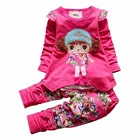 Новый демисезонный Детский костюм с рисунком футболка с цветочным рисунком для маленьких девочек 2 шт.компл., хлопковая одежда для младенцев детская спортивная одежда
