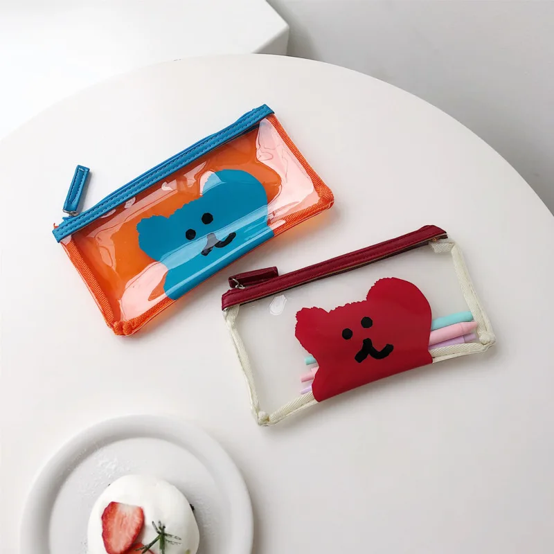 

INS Selling Korean Bear Transparent PVC Pencil Bag Kawaii Waterproof Pocket Storage Bag Purse Card Package Learning Storage Tool