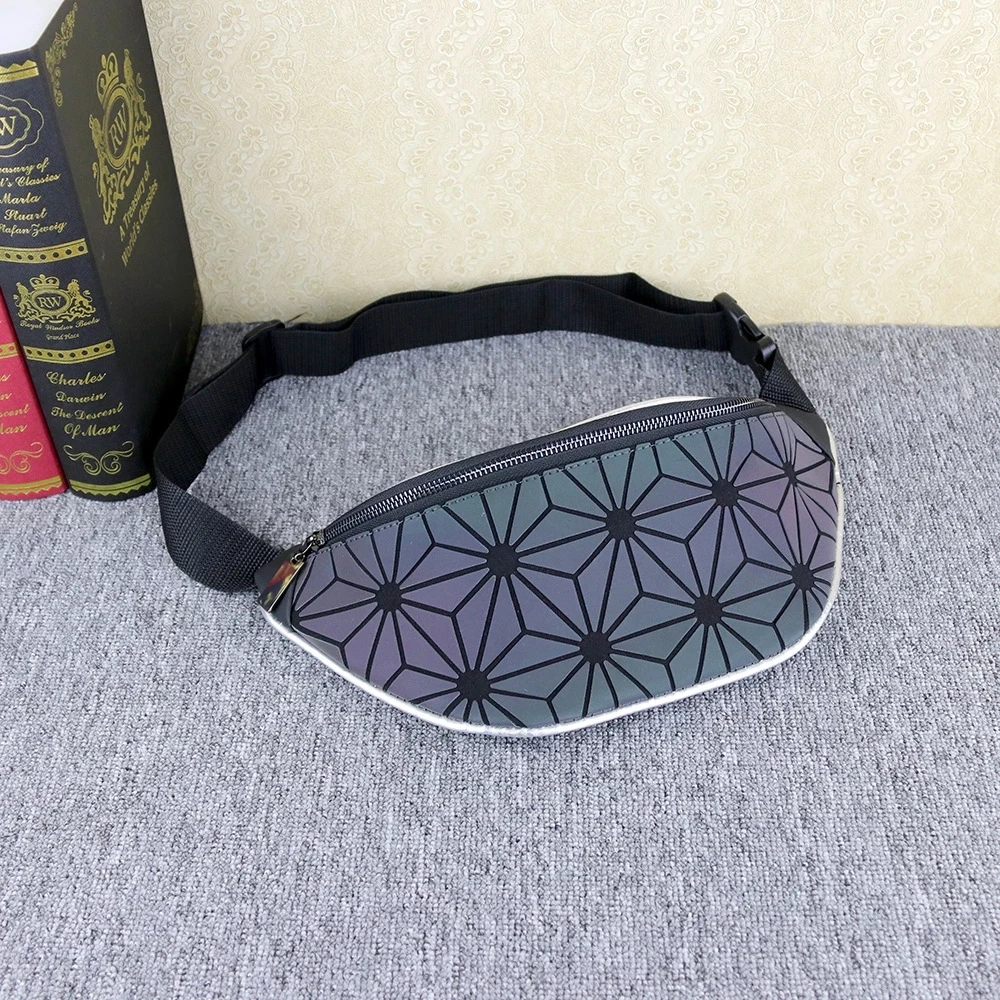 

2021 Ladies Fashion New Waist Bag Geometric Rhombus Color Luminous Colorful Student PU Sports Waist Bag Female