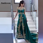 Smileven Hunter зеленое марокканское Кафтан Дубай вечернее платье Золотое кружево Аппликация велюр Саудовская Арабская мусульманвечерние вечерняя одежда