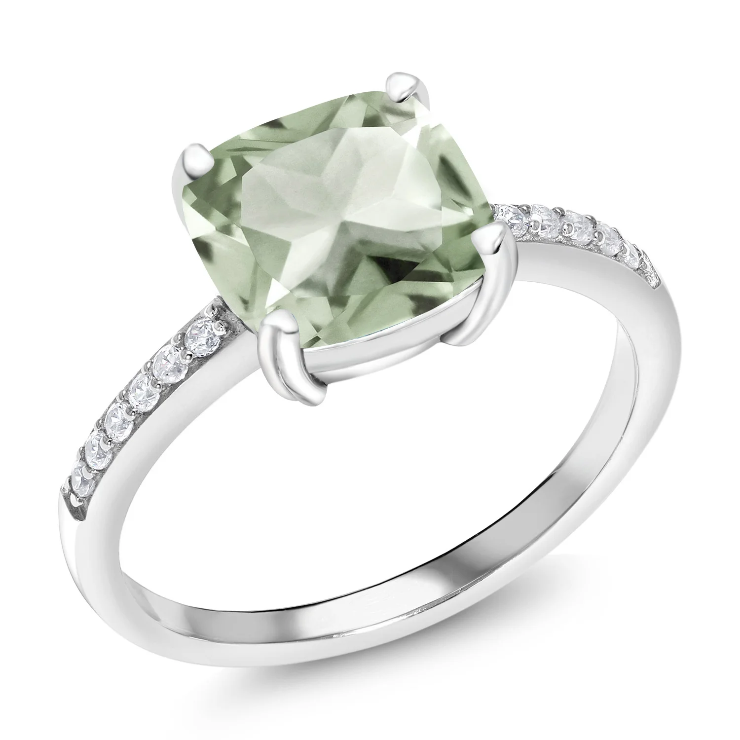 GemStoneKing 2 17 Ct подушка зеленый прасиолит 925 пробы Серебряное обручальное кольцо для