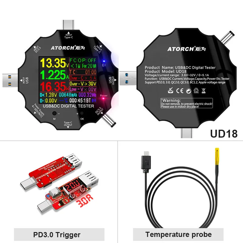 add pd ntc DC5.5 USB3.0 Тип-C тестер 6-Bit Высокая точность цифровой PD3.0 Вольтметр Амперметр Дисплей power bank метр для е-тестовая прикладная программа - Цвет: add pd ntc