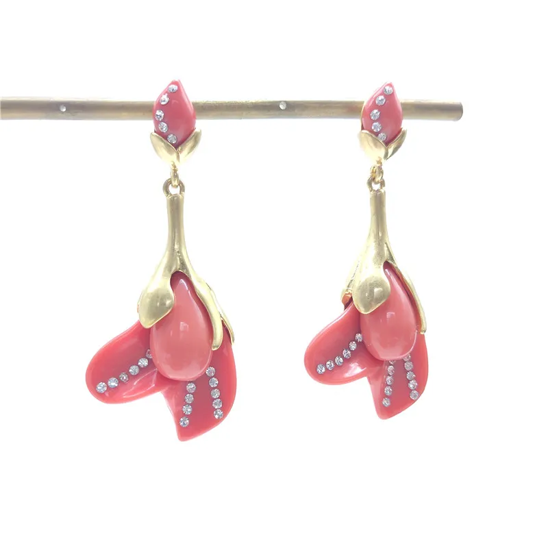 Ожерелье и серьги из меди красной смолы с цветами магнолии|Ювелирные наборы| |