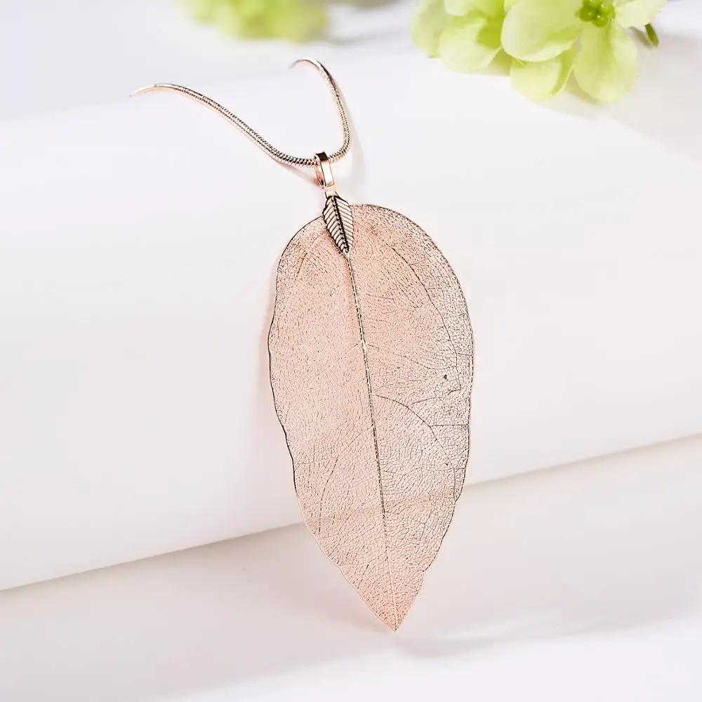 Новый большой лист кулон ожерелье из натурального листа 4 вида цветов выбор