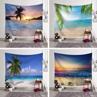 2021 new modern seaside scenery bule dormitory wall hanging cloth sea beach coconut tree decoration tapestry picture background