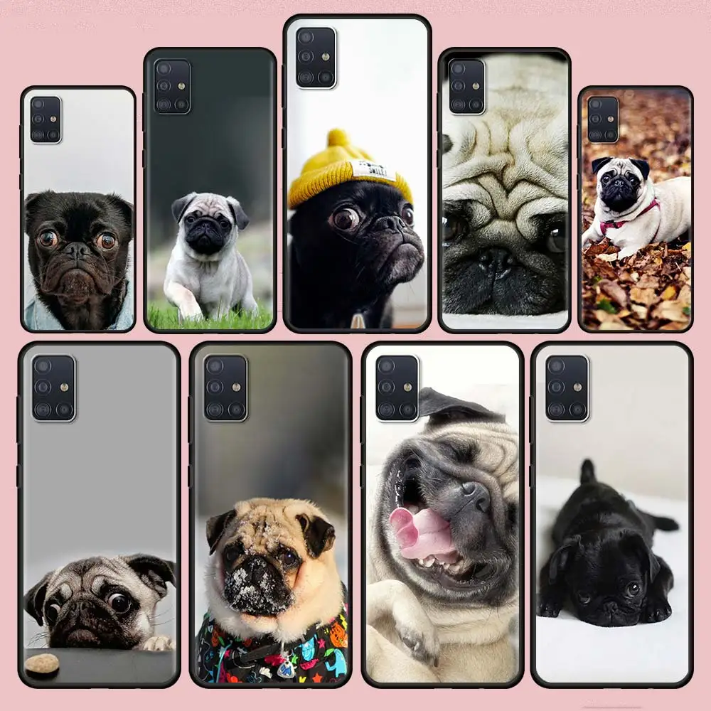 

Cute Pug Dog Silicone Phone Case for Samsung Galaxy A51 A52 A12 A32 A71 A02s A21s A31 A72 A03s A42 Black Soft Funda Cover