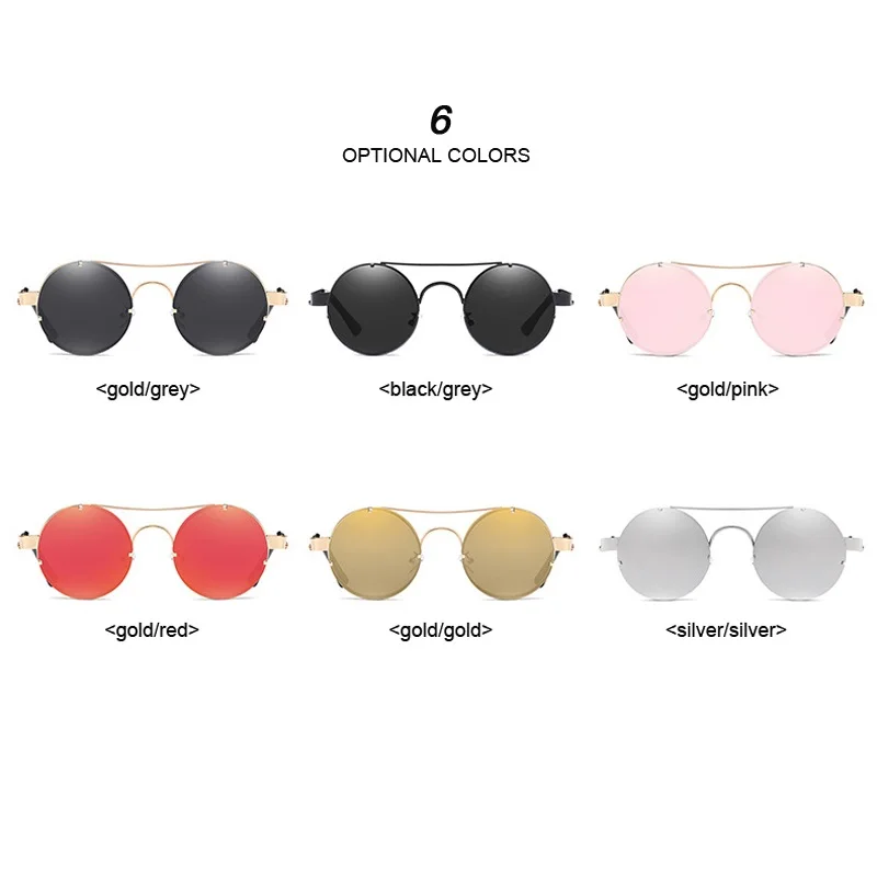 

Steampunk Metal Frame Round Sunglasses Women Luxury 2020 Retro Fashion Mirror Sunglasses Brand Designer UV400