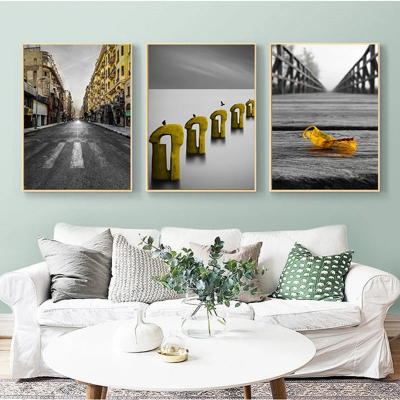 Холст настенная живопись скандинавский принт городская улица и море дерево