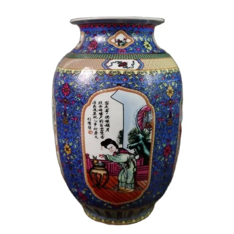 Chinese Old Porcelain Pastel Enamel Figures Pattern Winter Melon Bottle Vase