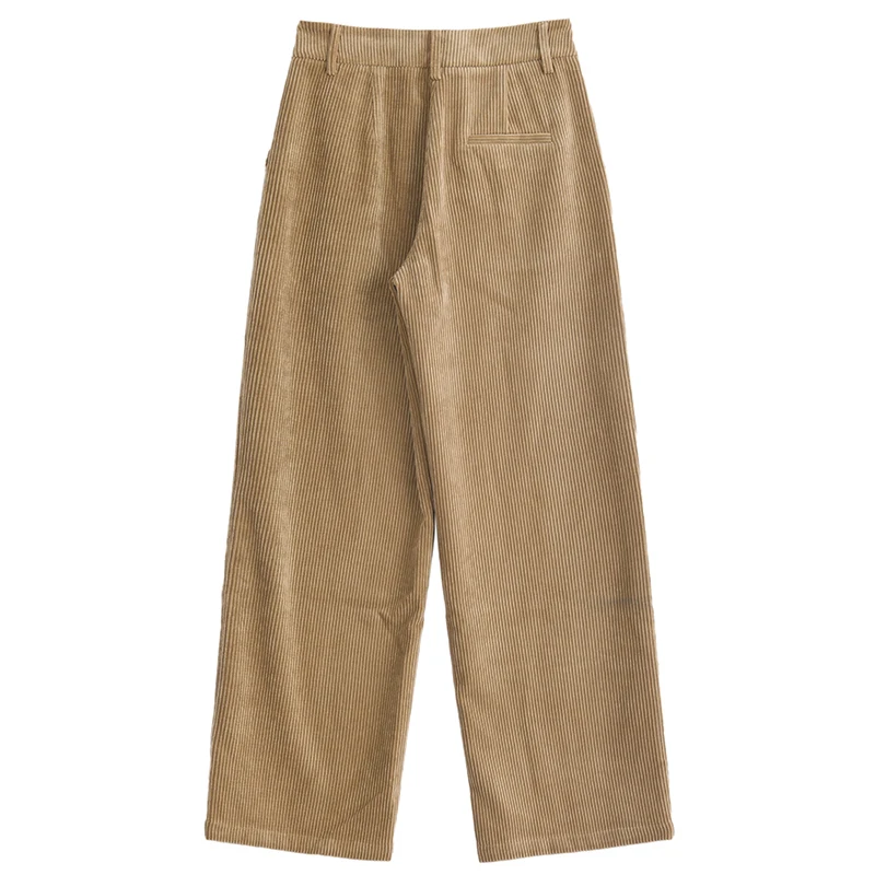 [EAM] Corduroy Pleated Black Wide Leg High Waist Trousers New Loose Fit Pants Women Fashion Tide Spring Autumn 2021 1DD3674