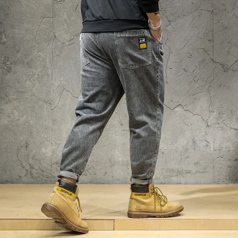 Мужские облегающие джинсы винтажные серые прямые брюки уличная одежда хип хоп