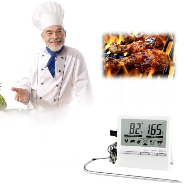 

Цифровой термометр для барбекю, кухонный прибор для измерения температуры мяса в духовке, с таймером, с щупом, для приготовления барбекю, гр...