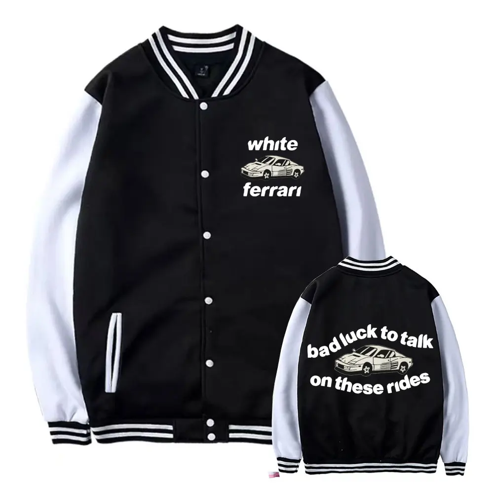 

Feank Ocean White Ferrari Baseball Uniform Bad Iuck To Taik on These Rides Jacket Harajuku Letter Print Jackets Blond Men Coat
