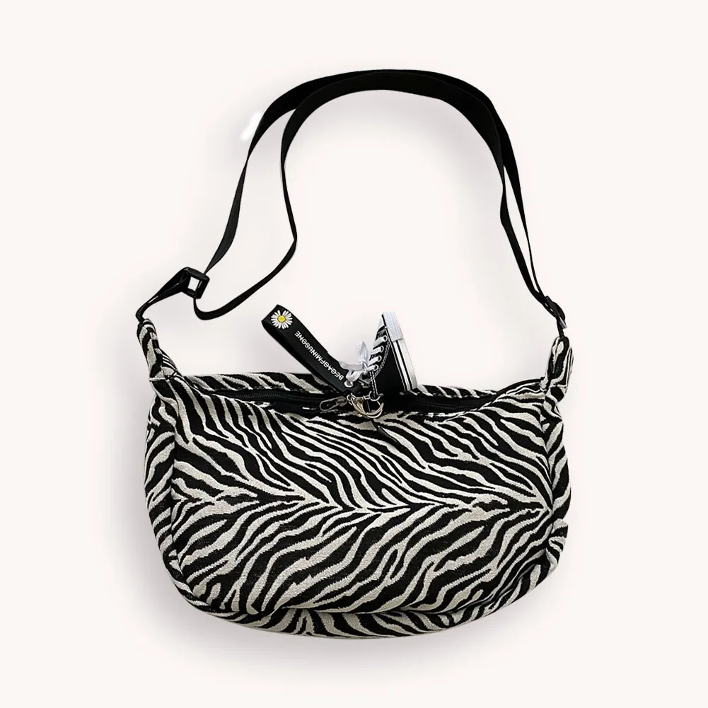 

Crossbody Bag Cotton Totes Fashion Exquisite Shopping Bag Casual Shoulder Handbag for Women Retro Zebra Pattern