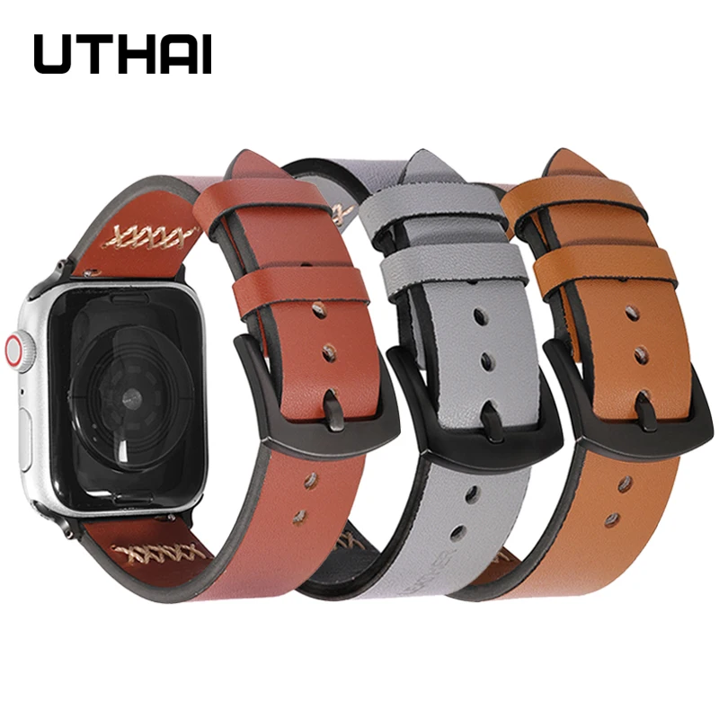 

Кожаный ремешок UTHAI A44 для apple watch band, браслет для Apple Watch 6 SE 5 4, iWatch3 2 1