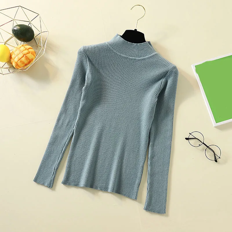 Зимние вязаные женские свитера и однотонные Повседневные пуловеры с высоким