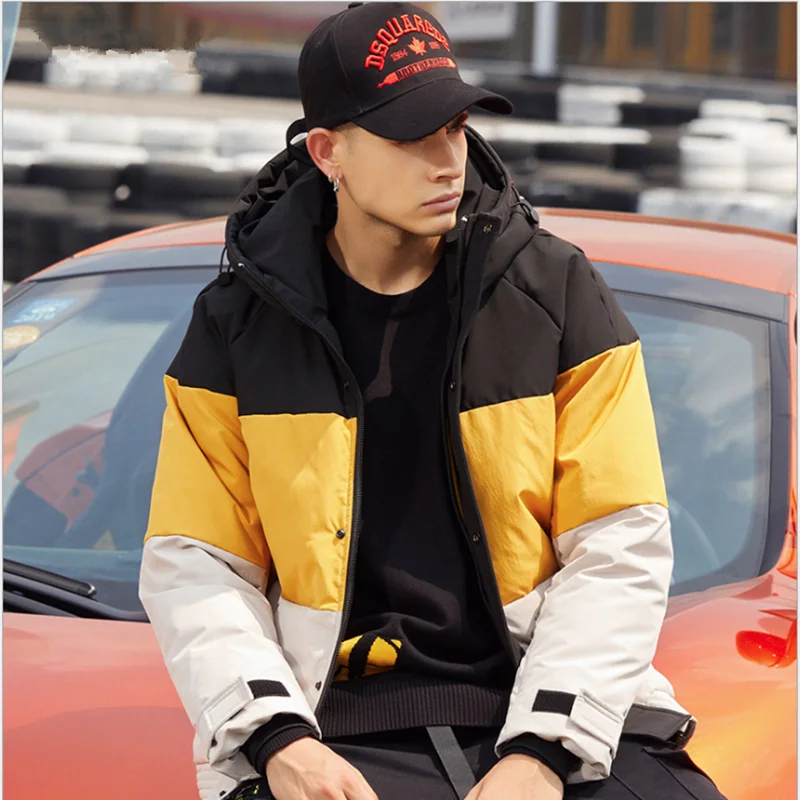 Модный мужской пуховик цветной с капюшоном теплый белый утиный пух пара пальто