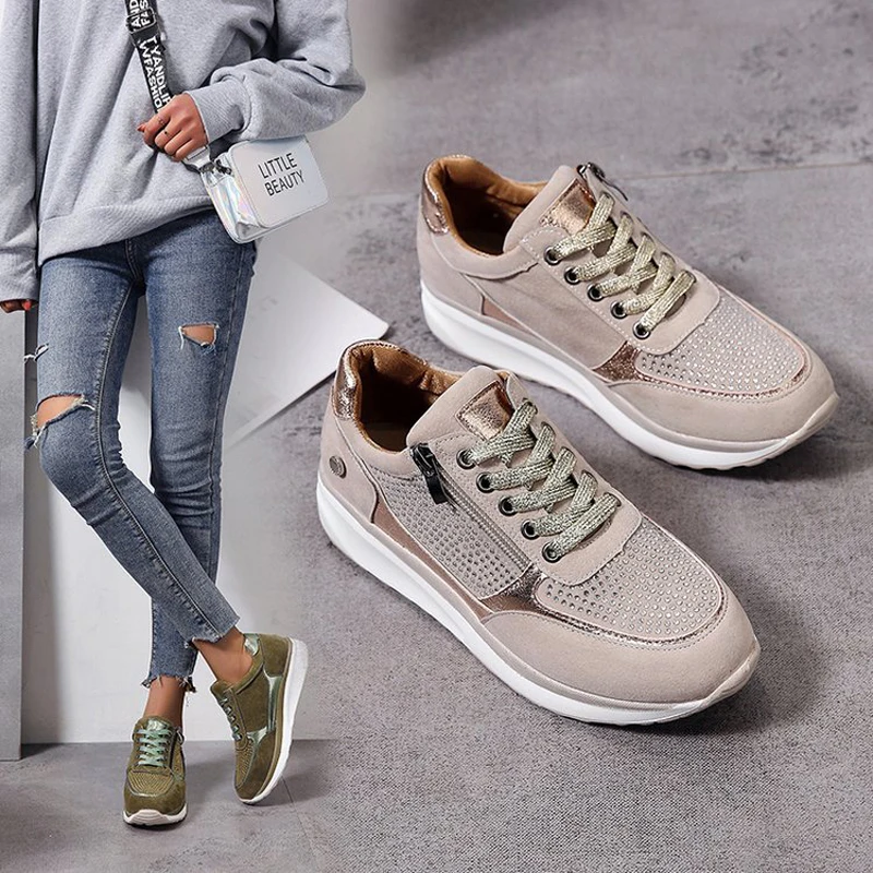 

Women Shoes Gold Sneakers Zipper Platform Trainers Women Shoes Casual Lace-Up Tenis Feminino Zapatos De Mujer Womens Sneakers