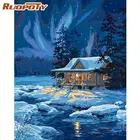 RUOPOTY Горный дом в снегу Ночной пейзаж краска по номерам для взрослых детей Diy в рамке на холсте домашний декор искусство